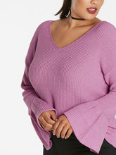 Load image into Gallery viewer, Ladies V-Neck Long Sleeve Trumpet Cuff Jumper
