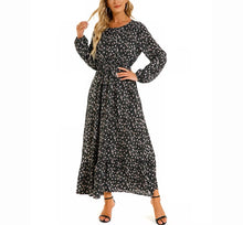Load image into Gallery viewer, Ladies Black Multi Floral Elasticated Waist Maxi Summer Longsleeve Long Dress
