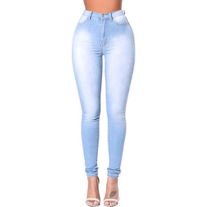 Ladies Blue Wash High Waisted Skinny Stretchy Denim Jeans