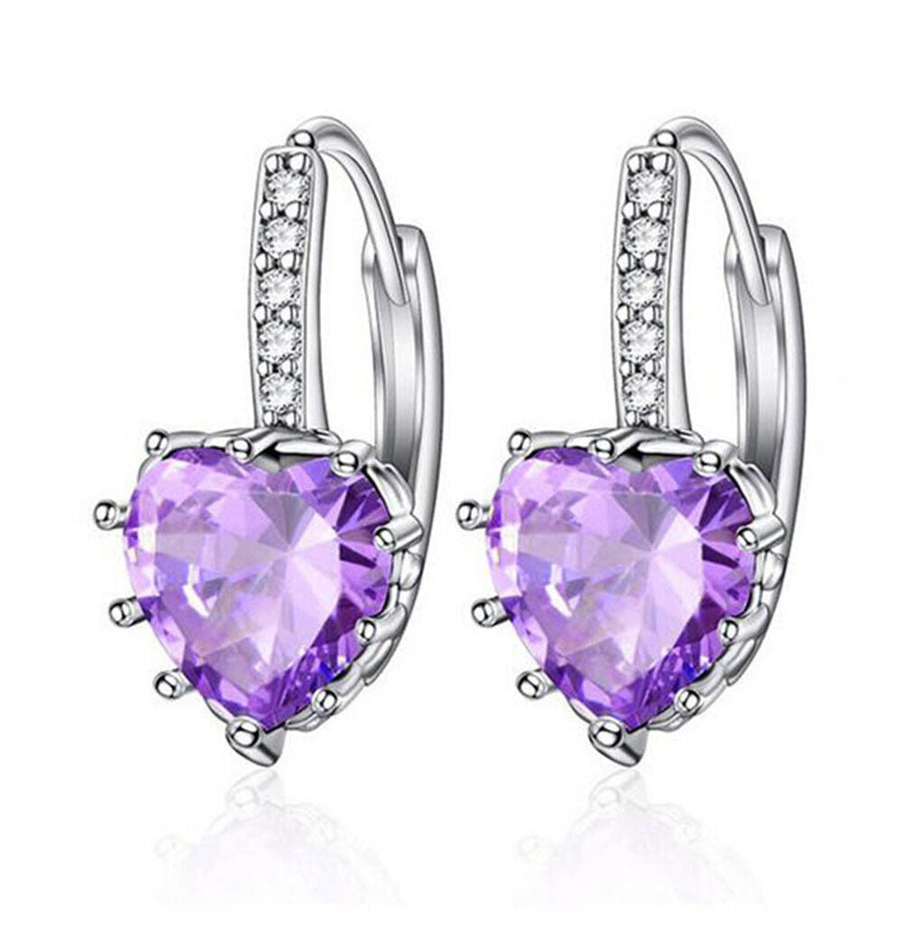 Ladies Girls Cute Silver Sterling Crystal Huggie Hoop Earrings