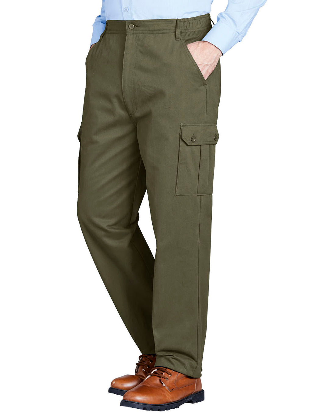 Mens Khaki Pure Cotton Cargo Trousers