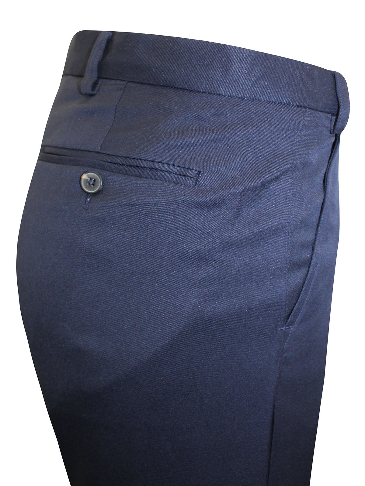 Mens Navy Wool Blend Smart Regular Fit Flat Front Smart Trousers