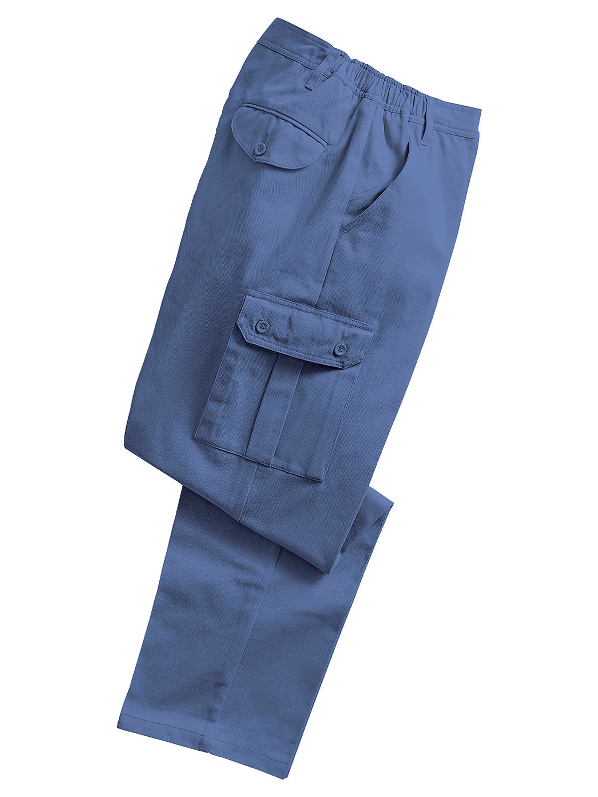 Mens Blue Combat Cargo Pure Cotton Side Elasticated Waist Trousers