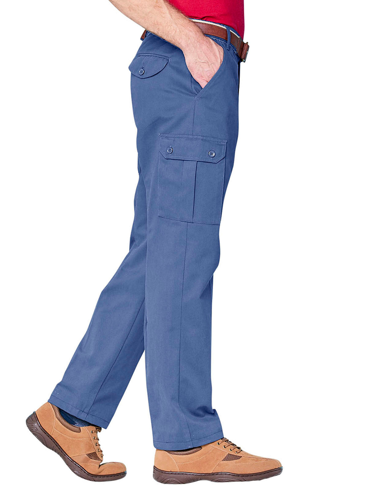 Mens Blue Combat Cargo Pure Cotton Side Elasticated Waist Trousers