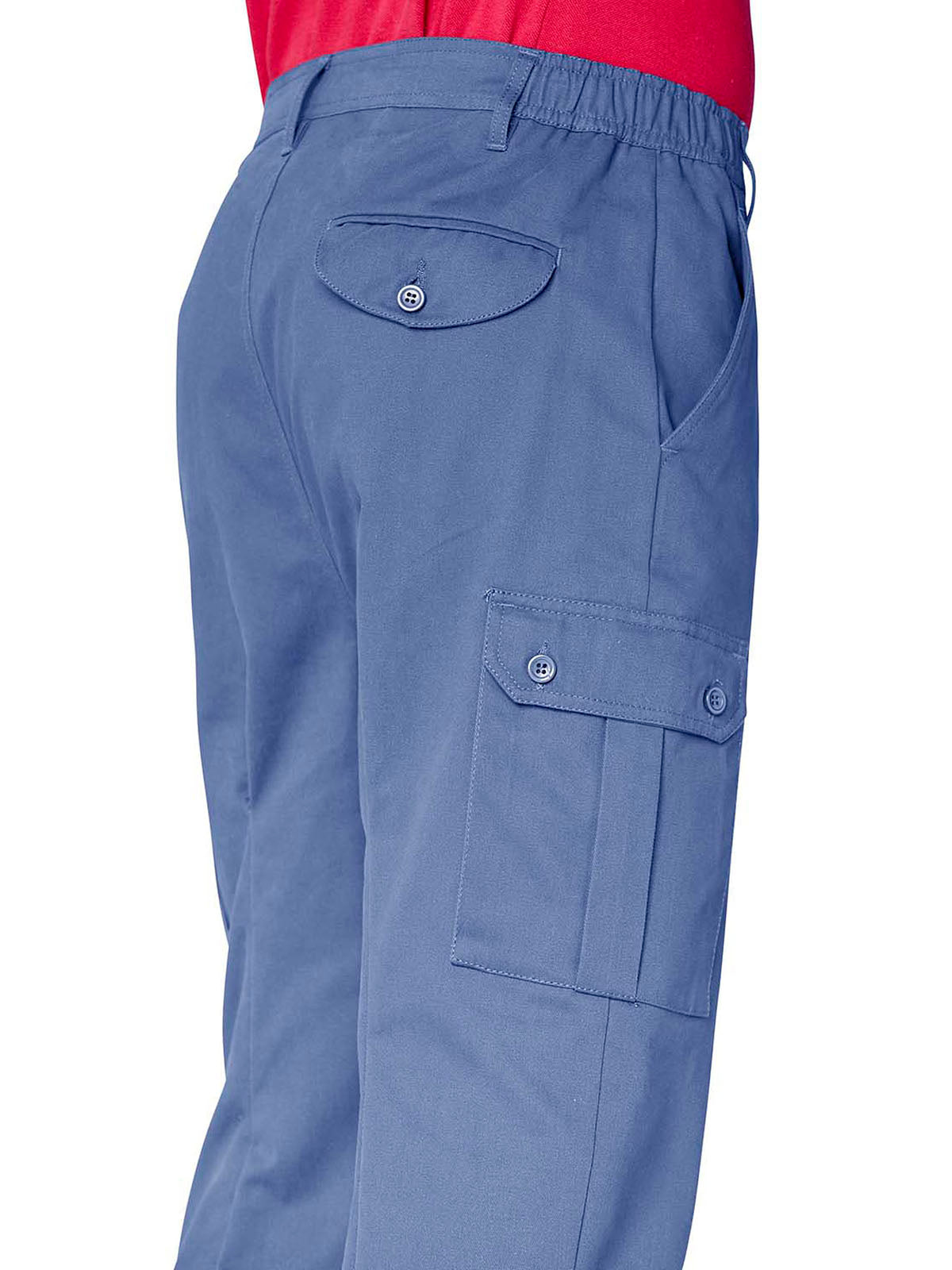 Mens Blue Combat Cargo Pure Cotton Side Elasticated Waist Trousers