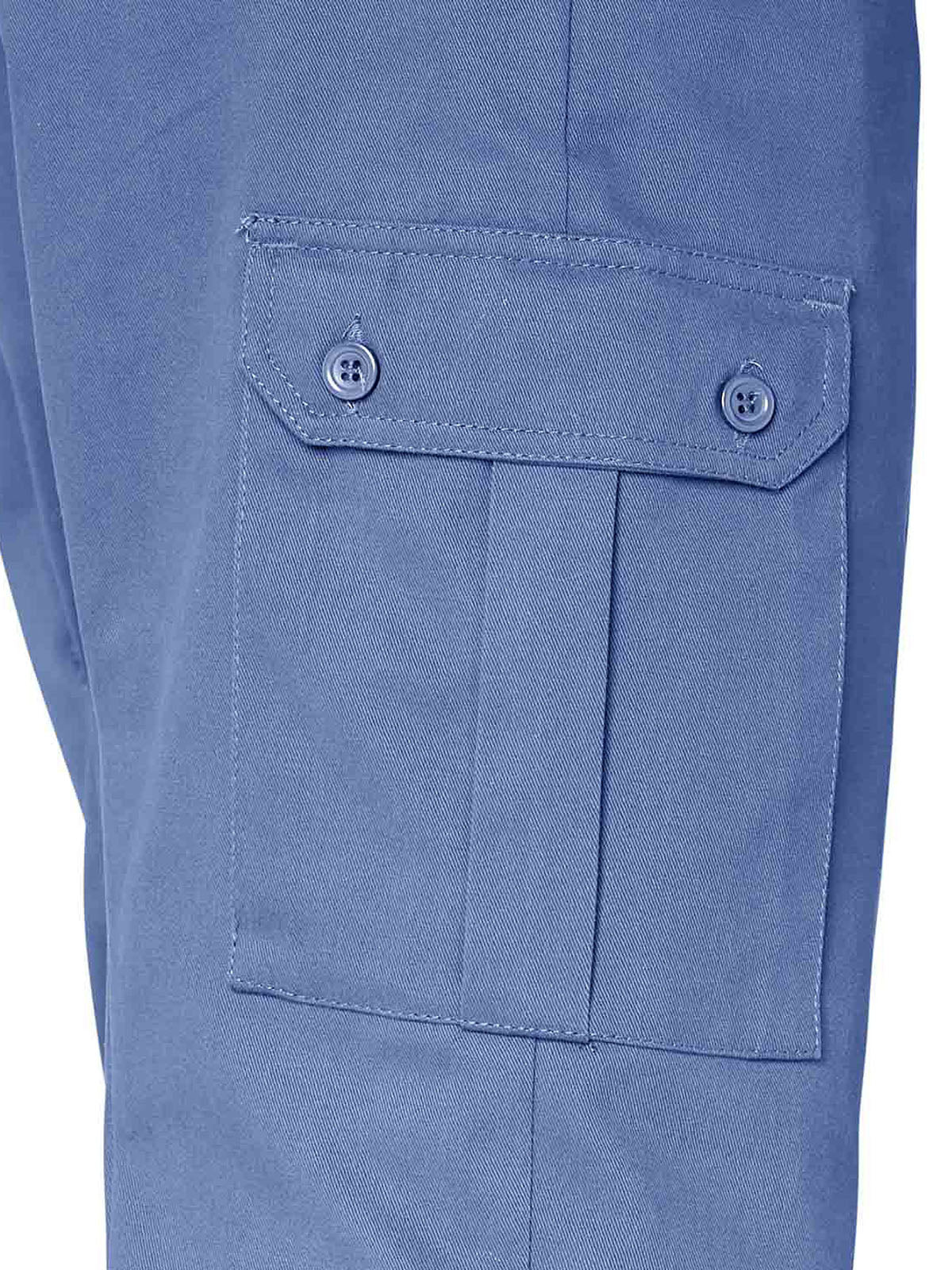 Mens Blue Combat Cargo Pure Cotton Side Elasticated Waist Trousers