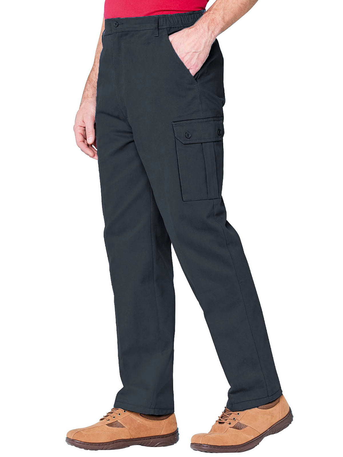Mens Black Combat Cargo Pure Cotton Side Elasticated Waist Trousers