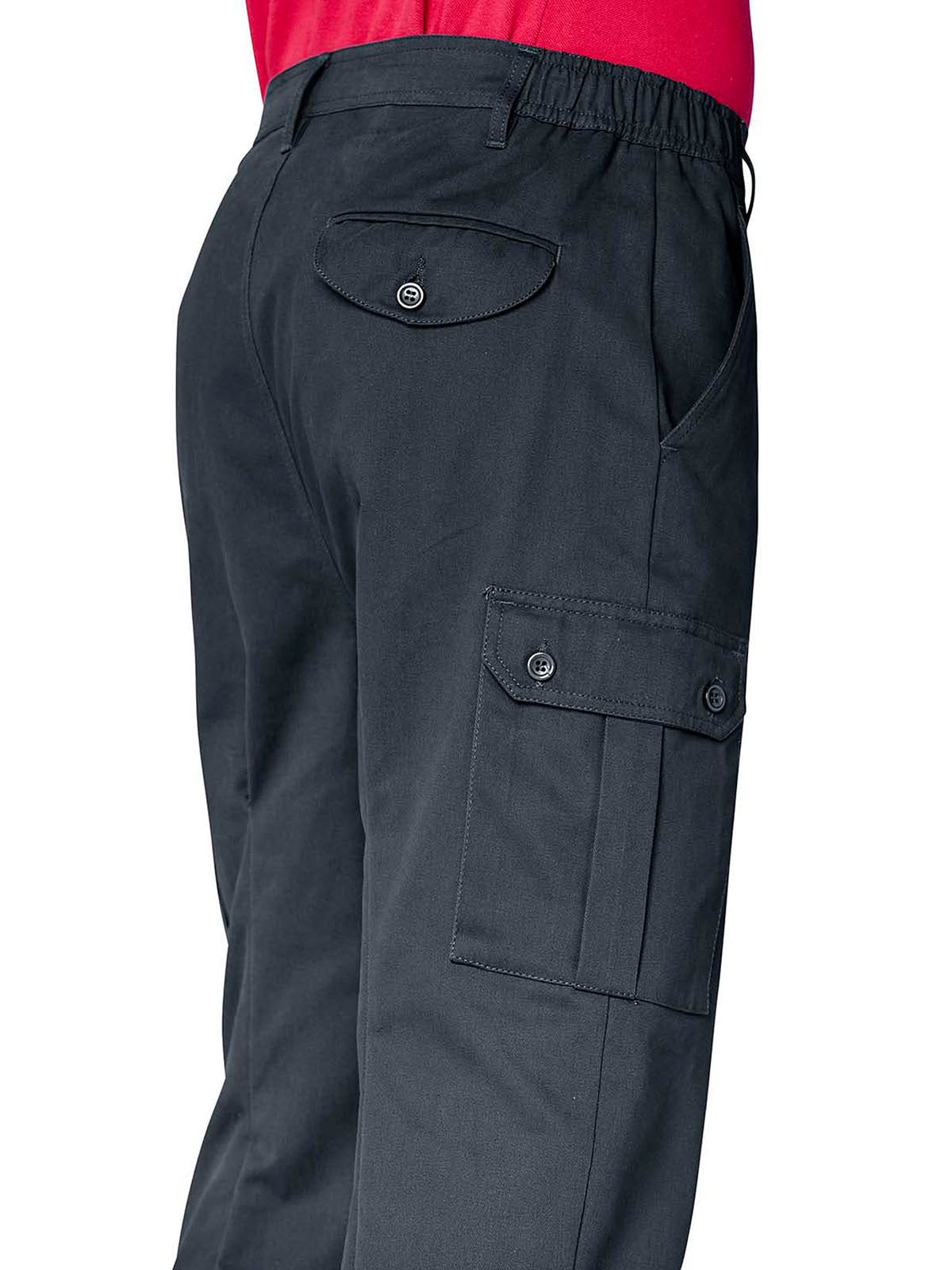 Mens Black Combat Cargo Pure Cotton Side Elasticated Waist Trousers