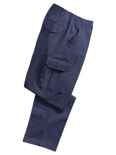 Load image into Gallery viewer, Mens Navy Combat Cargo Pure Cotton Side Elasticated Waist Trousers
