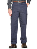 Mens Navy Combat Cargo Pure Cotton Side Elasticated Waist Trousers