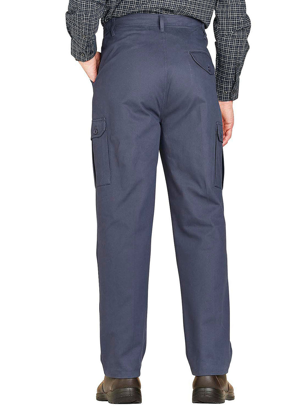 Mens Navy Combat Cargo Pure Cotton Side Elasticated Waist Trousers