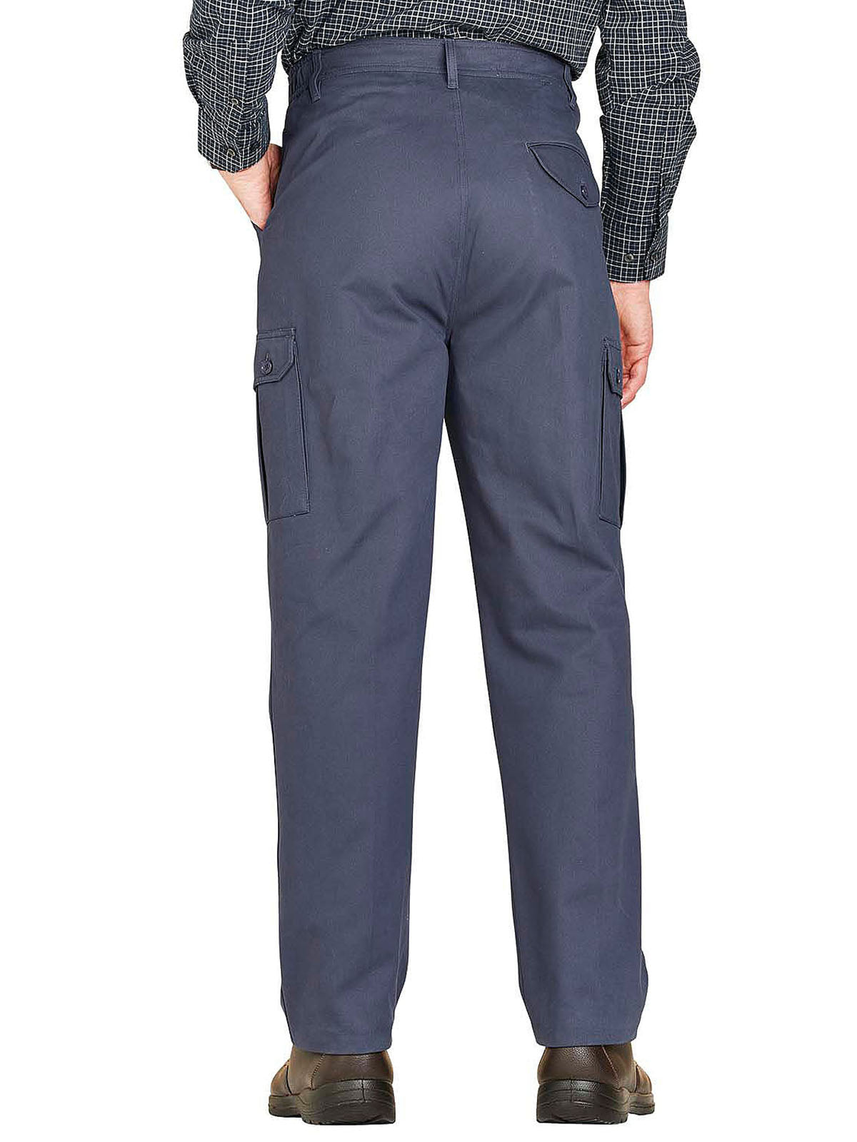 Mens Navy Combat Cargo Pure Cotton Side Elasticated Waist Trousers