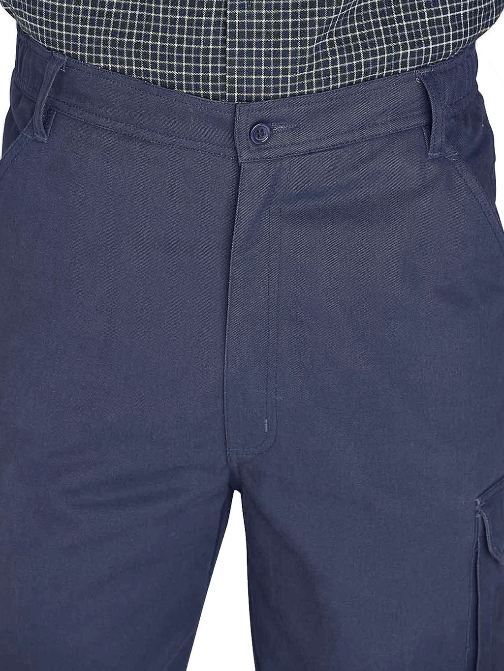 Mens Navy Combat Cargo Pure Cotton Side Elasticated Waist Trousers