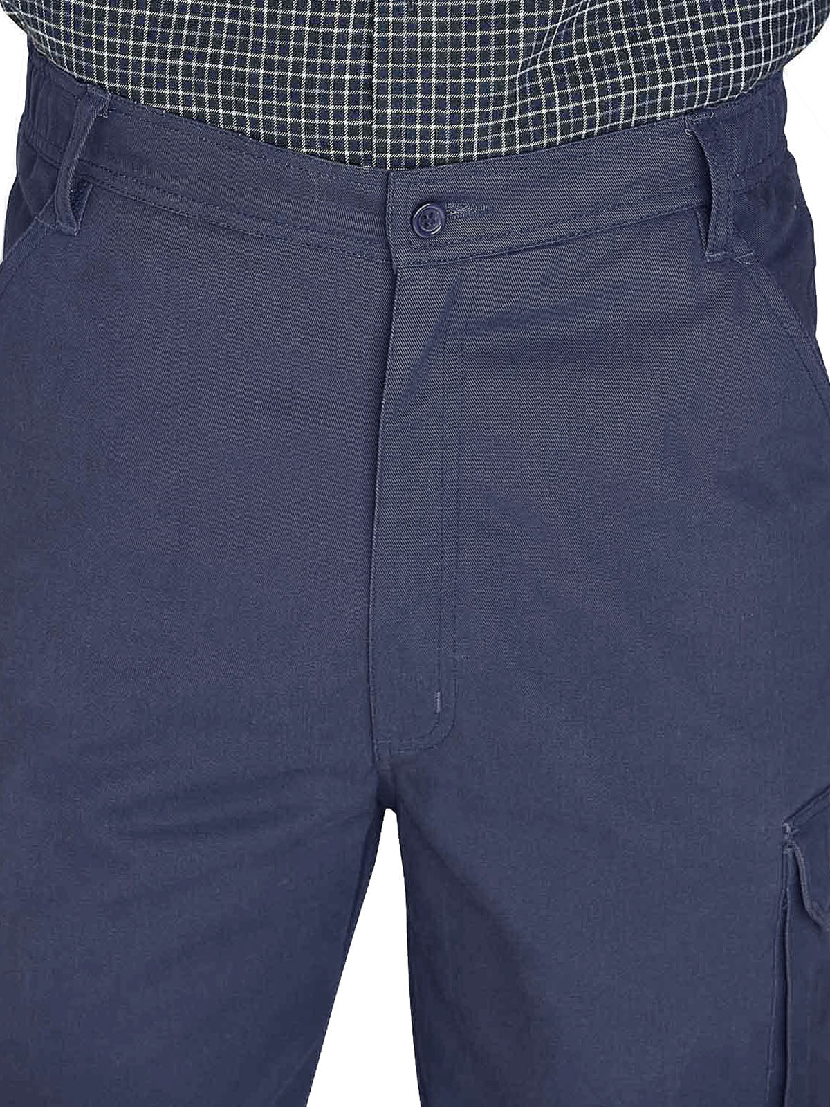 Mens Navy Combat Cargo Pure Cotton Side Elasticated Waist Trousers