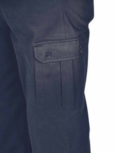 Mens Navy Combat Cargo Pure Cotton Side Elasticated Waist Trousers