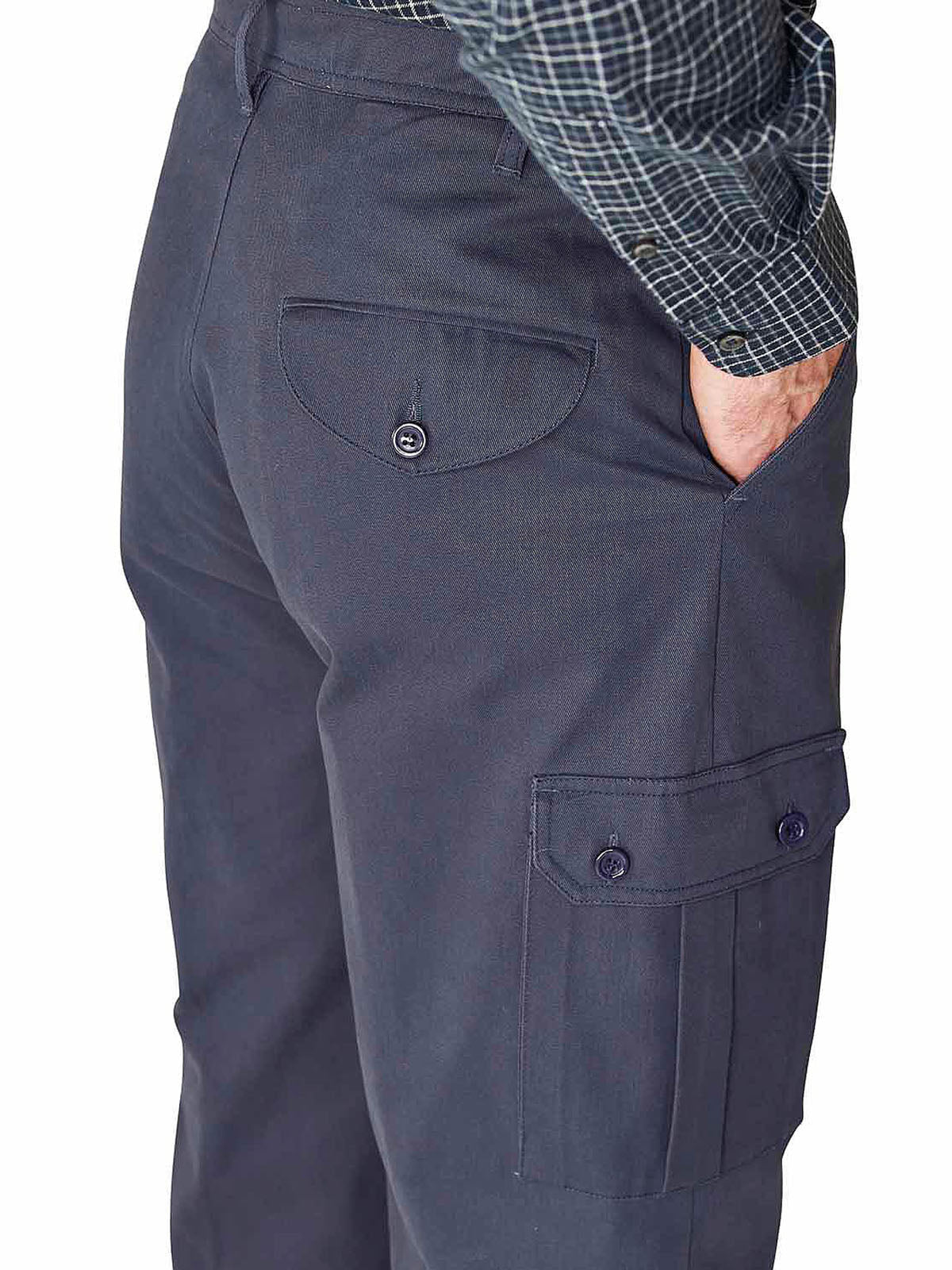 Mens Navy Combat Cargo Pure Cotton Side Elasticated Waist Trousers