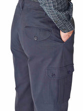 Load image into Gallery viewer, Mens Navy Combat Cargo Pure Cotton Side Elasticated Waist Trousers
