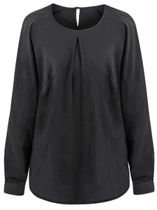 Ladies Black Mona Round Neck Long Sleeve Blouse