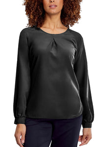 Ladies Black Mona Round Neck Long Sleeve Blouse