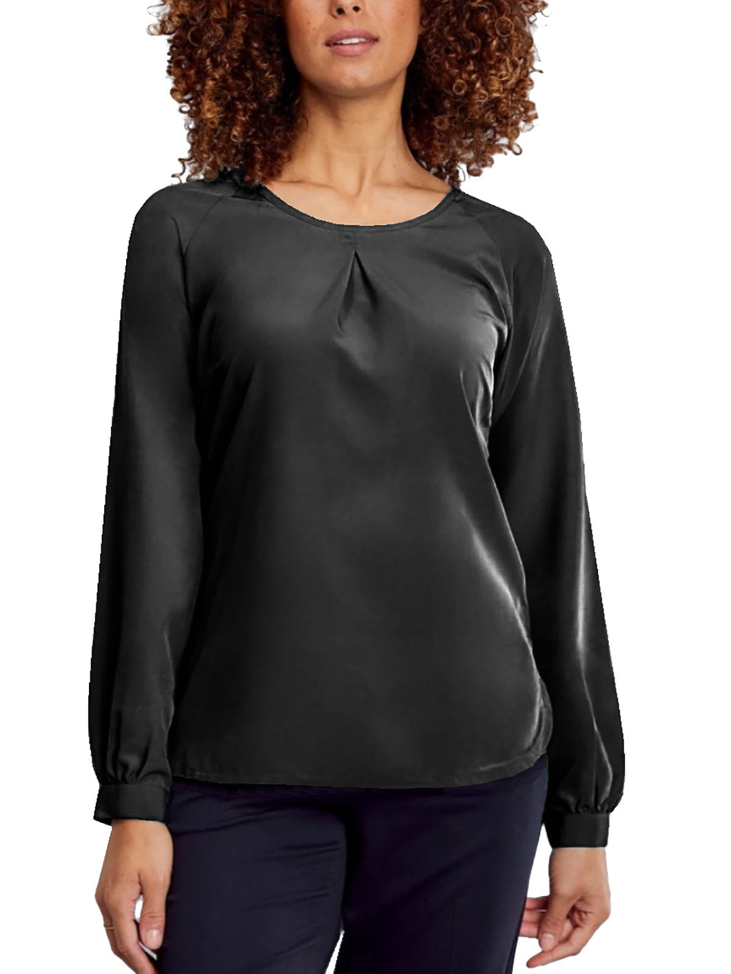 Ladies Black Mona Round Neck Long Sleeve Blouse