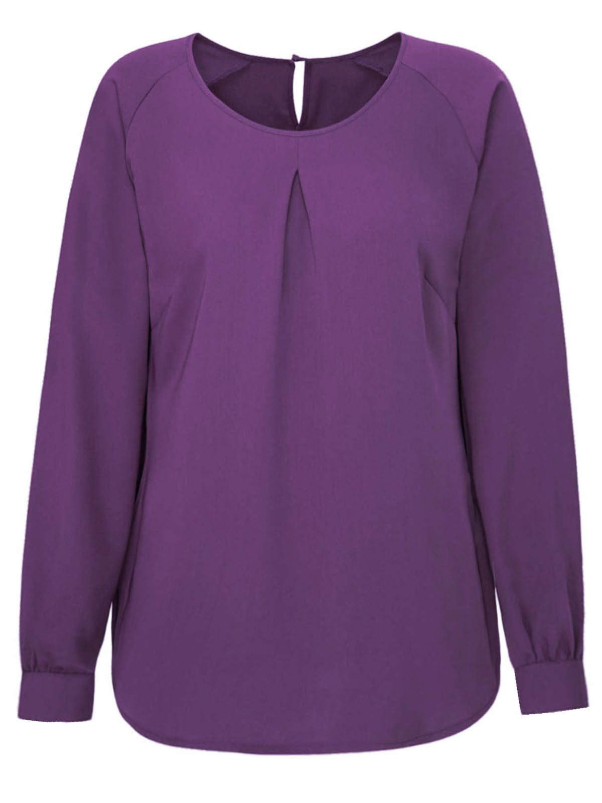 Ladies Aubergine Mona Round Neck Long Sleeve Blouse