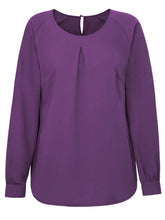 Load image into Gallery viewer, Ladies Aubergine Mona Round Neck Long Sleeve Blouse
