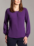 Ladies Aubergine Mona Round Neck Long Sleeve Blouse