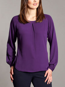 Ladies Aubergine Mona Round Neck Long Sleeve Blouse