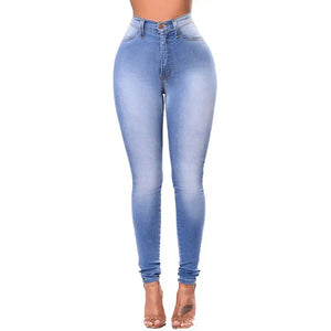 Ladies Blue Wash High Waisted Skinny Stretchy Denim Jeans