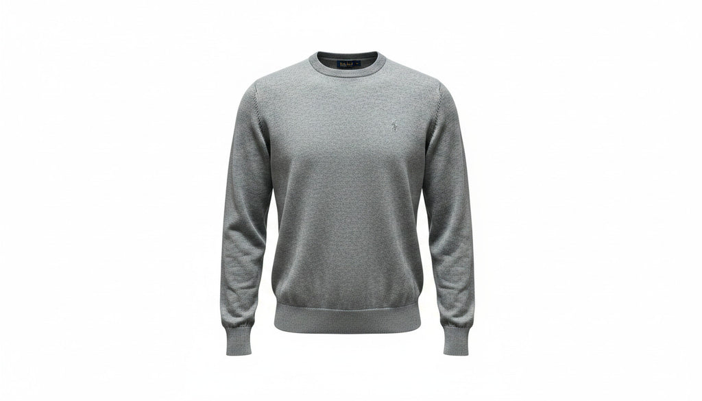Mens Light Grey Soft Cotton Knit Bird Crest Embroidery Longsleeve Warm Jumper (L