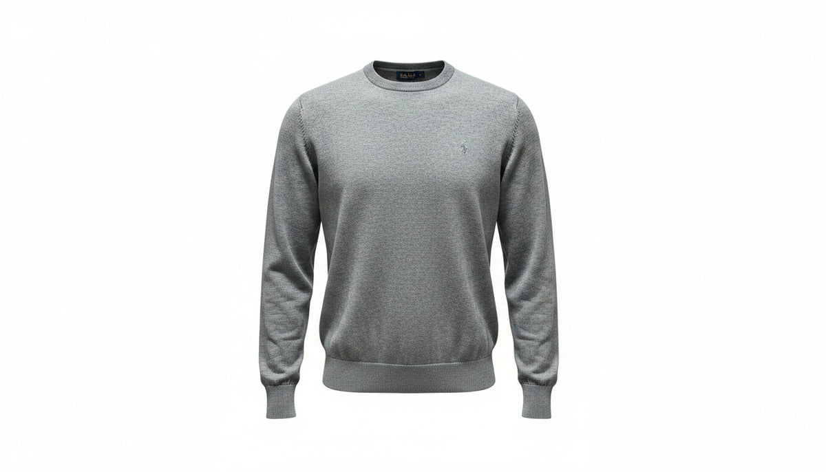 Mens Light Grey Soft Cotton Knit Bird Crest Embroidery Longsleeve Warm Jumper (L