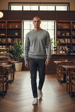 Load image into Gallery viewer, Mens Light Grey Soft Cotton Knit Bird Crest Embroidery Longsleeve Warm Jumper (L
