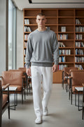 Mens Light Grey Soft Cotton Knit Bird Crest Embroidery Longsleeve Warm Jumper (L