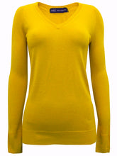 Load image into Gallery viewer, Ladies Mustard Ribbed V-Neck Soft Knit Long Sleeve Jumper
