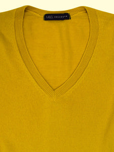 Ladies Mustard Ribbed V-Neck Soft Knit Long Sleeve Jumper