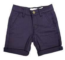 Load image into Gallery viewer, Boys Navy Adjustable Waist Skinny Fit Turn Up Hem Shorts
