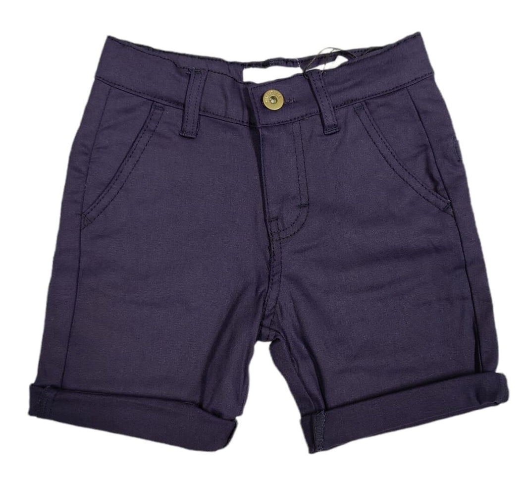 Boys Navy Adjustable Waist Skinny Fit Turn Up Hem Shorts