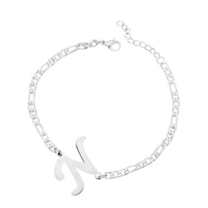 Ladies Girls Silver Stainless Steel Titatnium Single Letter Initial Bracelets