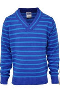 Boys Navy Multi Contrast Stripe X-Over V-Neck Long sleeve Jumpers