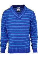 Load image into Gallery viewer, Boys Navy Multi Contrast Stripe X-Over V-Neck Long sleeve Jumpers
