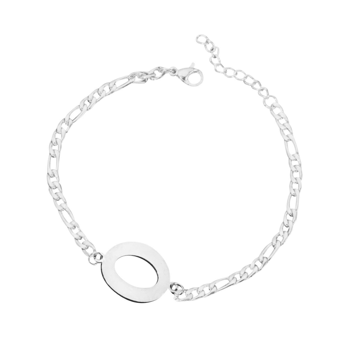 Ladies Girls Silver Stainless Steel Titatnium Single Letter Initial Bracelets