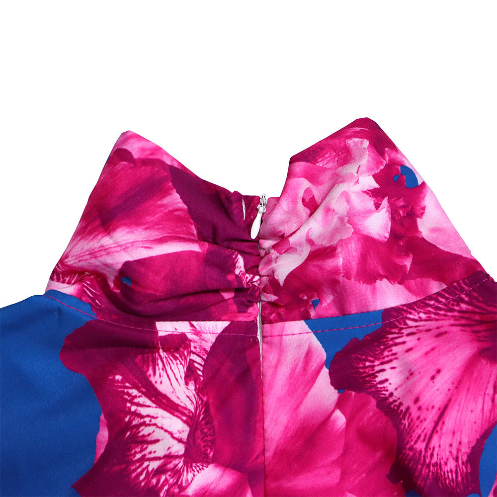 Ladies Elegant Fuchsia Pink Multi Printed Blouse & Trouser Set