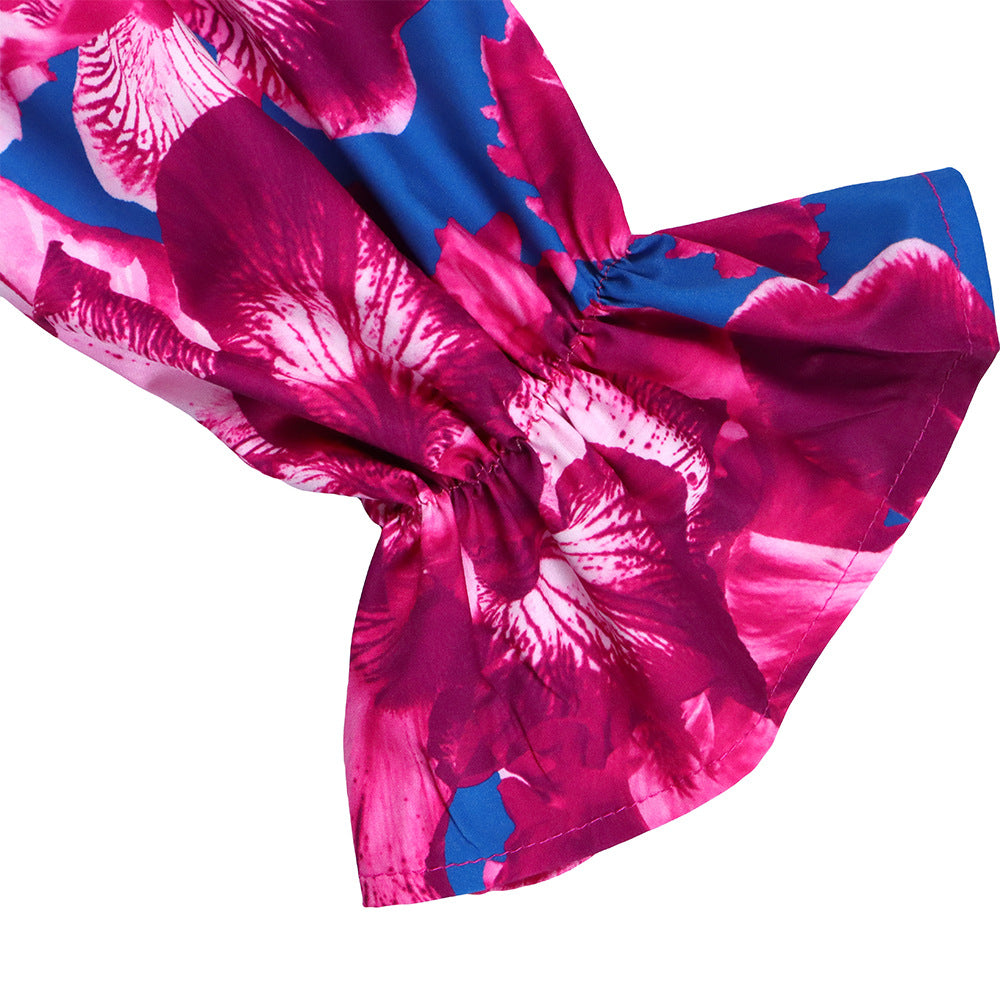 Ladies Elegant Fuchsia Pink Multi Printed Blouse & Trouser Set