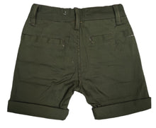 Load image into Gallery viewer, Boys Olive Green Adjustable Waist Skinny Fit Turn Up Hem Shorts
