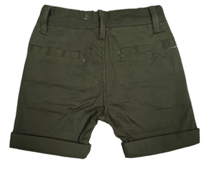 Boys Olive Green Adjustable Waist Skinny Fit Turn Up Hem Shorts