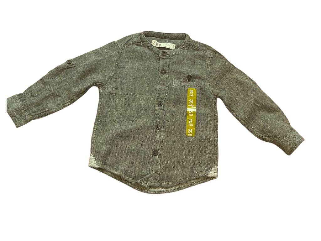 Boys Toddlers Khaki Cotton Stand Collar Button Long Sleeve Shirts