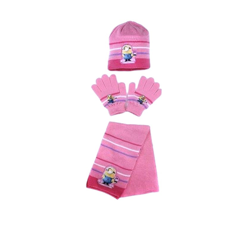 Girls Pink Multi Minion Despicable Me "I Don't Share" Hat Scarf & Gloves Sets