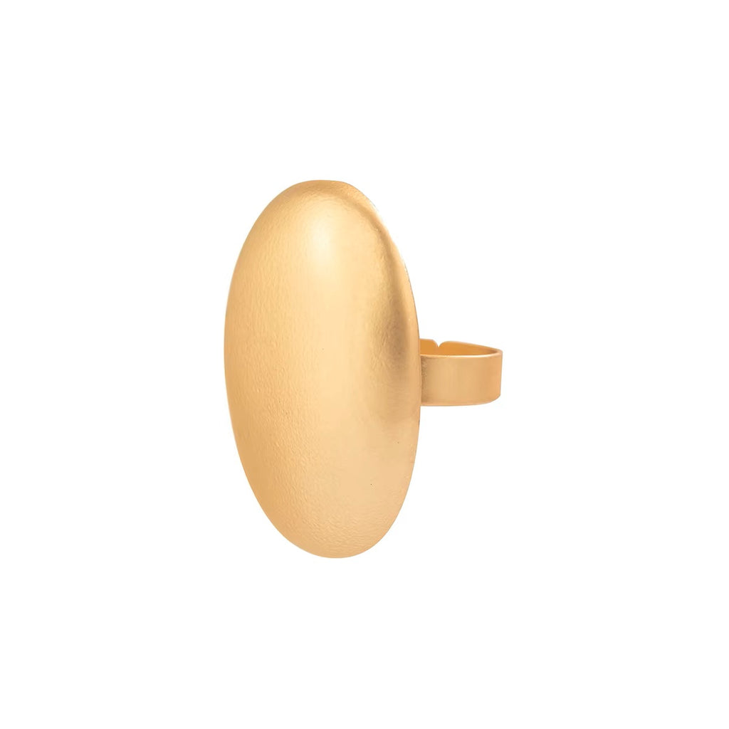 Ladies Gold Plated Matte Smooth Oval Geometric Adjustable Fit Open Band Rings