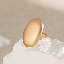 Load image into Gallery viewer, Ladies Gold Plated Matte Smooth Oval Geometric Adjustable Fit Open Band Rings
