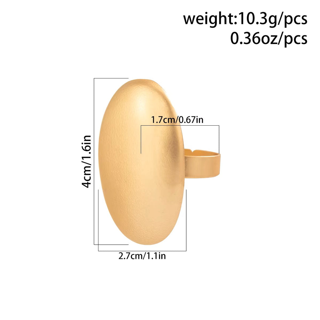 Ladies Gold Plated Matte Smooth Oval Geometric Adjustable Fit Open Band Rings